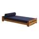 Wooden bench with midnight blue fabric, France, circa 1955
