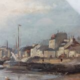 Banks of the Seine at Bercy Oil on panel 19th century signed Dupuy