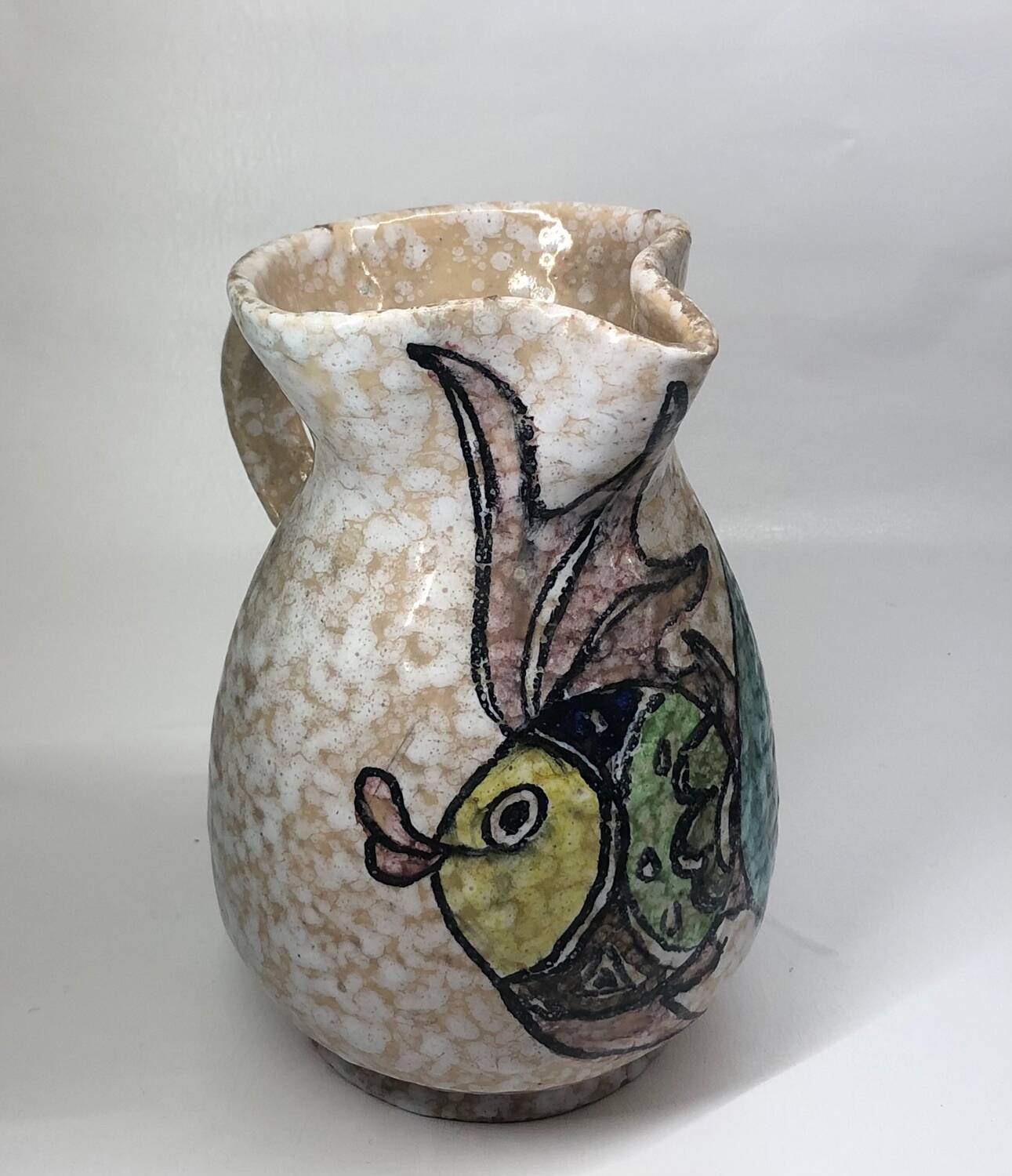 Toledo ceramic pitcher by Pablo Sanguino with fish decoration