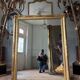 Restoration period mirror in gilded wood from the Napoleonic III era, 165 cm x 130 cm.