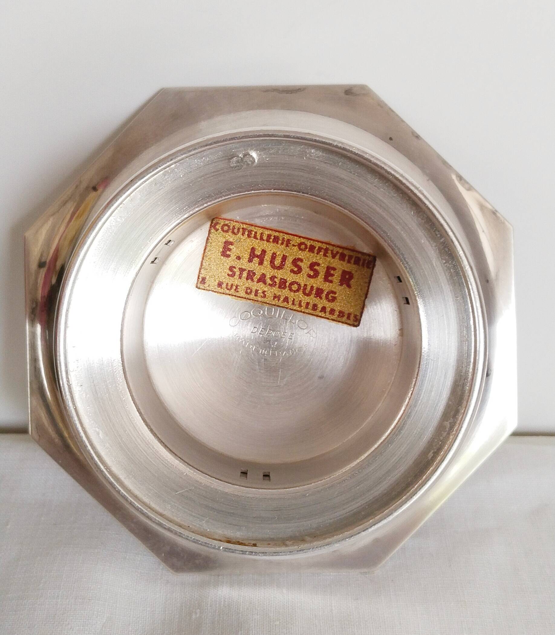 Antique Coquillor Junior butter dish in silver metal