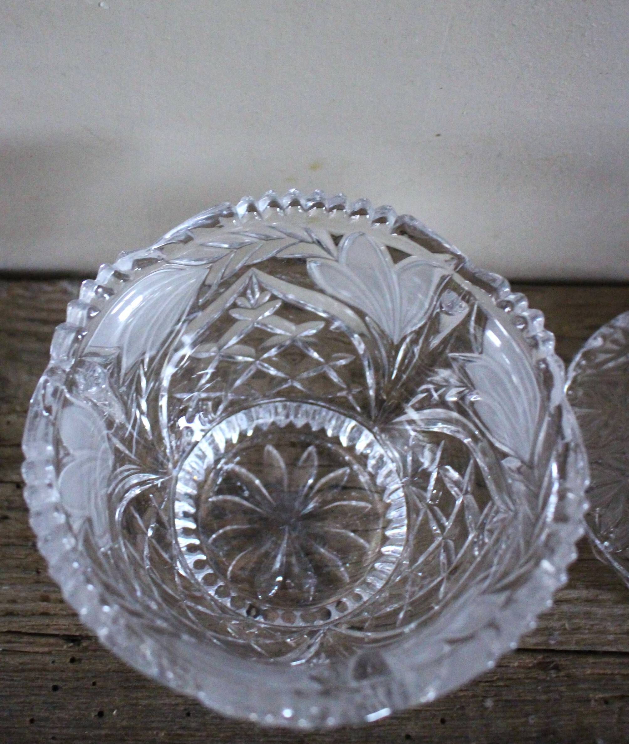 Cut glass vintage leaf design sweet jar