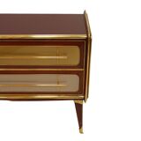 Italain Sideboard Made Of Solid Wood And Covered With Colored Glass 1950S