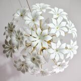 Magnifique lustre Sputnik en verre de Murano blanc orné de fleurs, années 1980