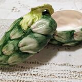 Small two-part dish, "asparagus" pattern, in slipware