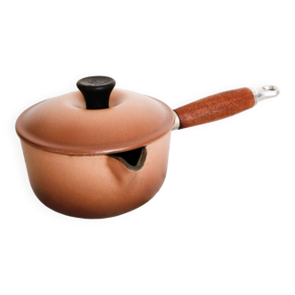 Le Creuset saucepan with lid, 14 cm, cast iron, teak handle, 1940s