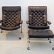 Paire de fauteuils 'bore' en cuir Noboru Nakamura avec pouf, années 1970
