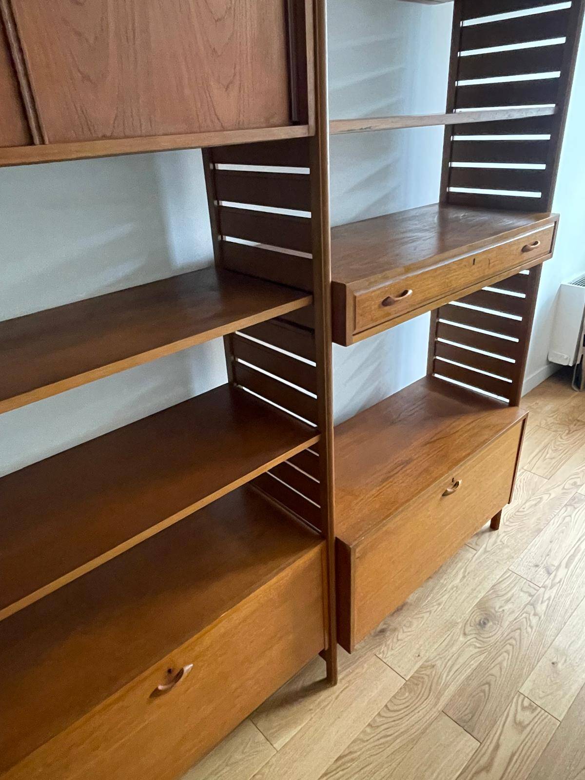 Modular Ladderax shelf in teak, 2 bays, Staples