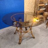70's smoked glass and rattan table