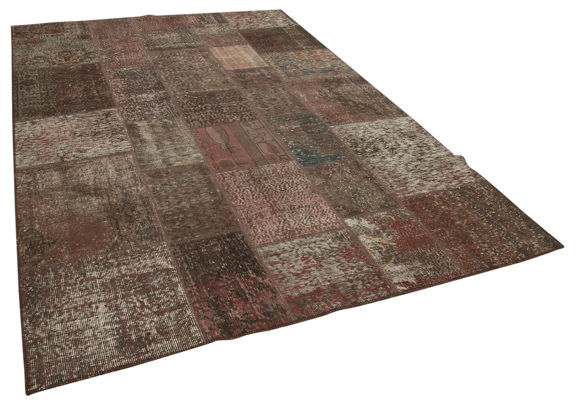 Handwoven turkish 203 cm x 300 cm brown patchwork rug
