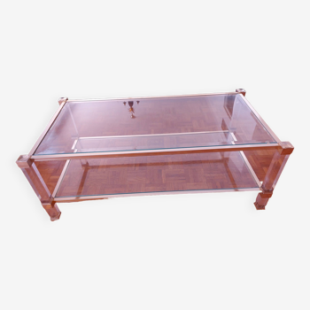 Coffee table in glass and gilded brass, Pierre Vandel