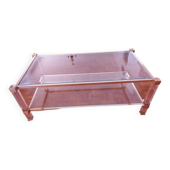 Coffee table in glass and gilded brass, Pierre Vandel