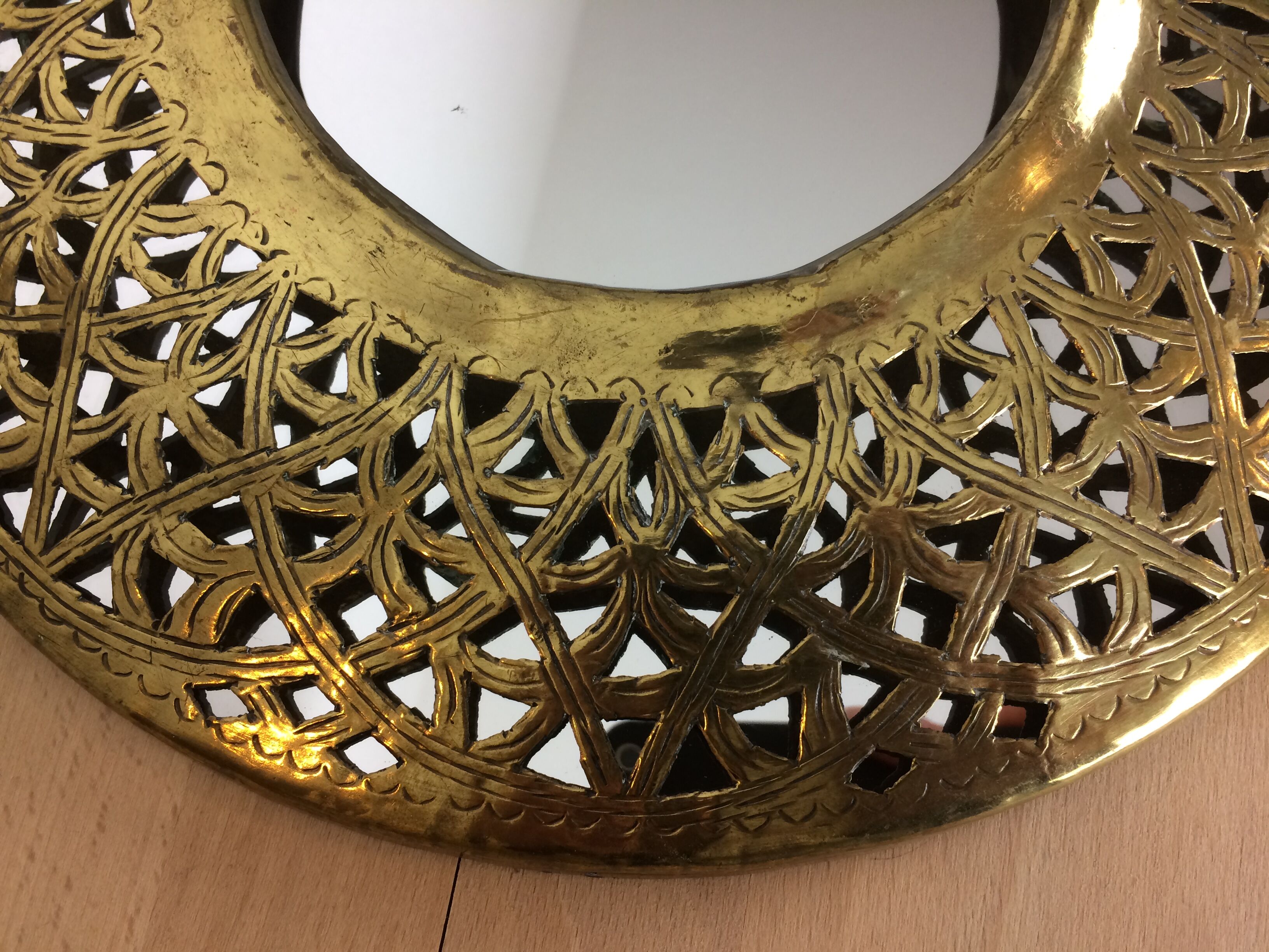 Oriental brass round mirror 28 cm