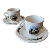 2 moka cups from Sarreguemines. Alsatian decoration by H. Loux.