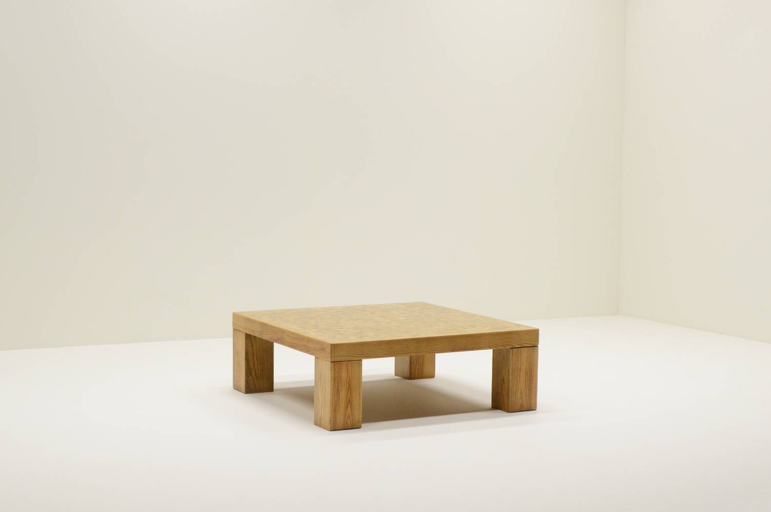 Square oak mosaic coffee table from Rolf Middelboe & Gorm Lindum for Tranekaer, Denmark 70s.