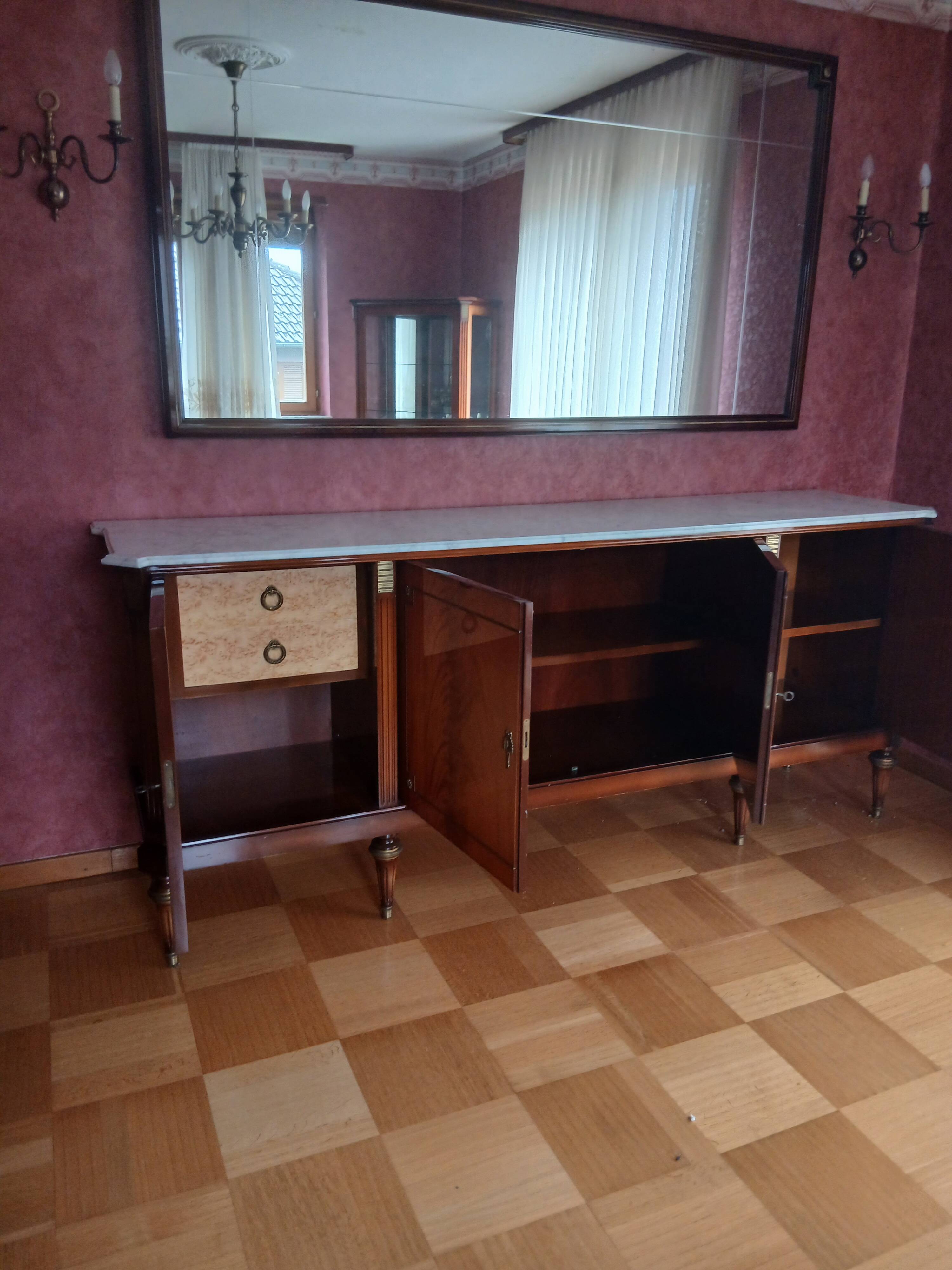 Meuble enfilade 4 portes style Louis XVI en Acajou avec plaque de marbre