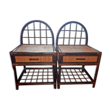 Pair of rattan and bamboo bedside tables, vintage