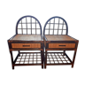 Paire de tables de chevet rotin et bambou, vintage