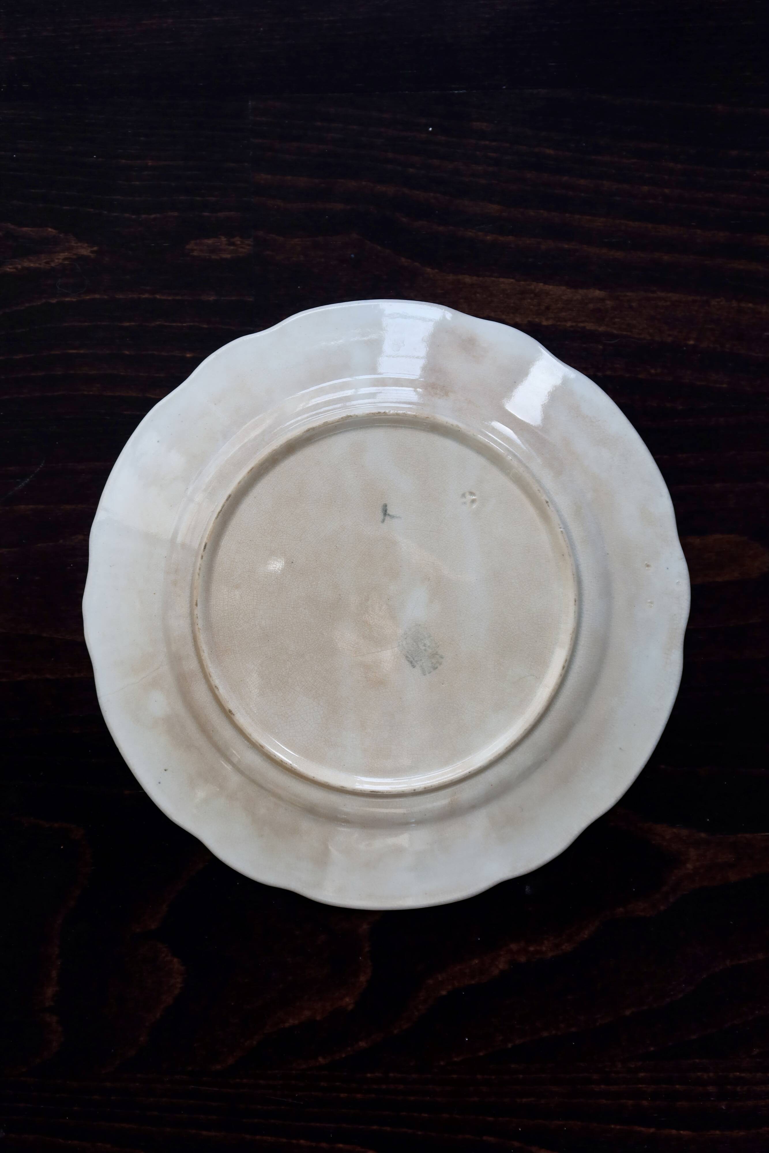 Antique flat plates made of ironstone from Onnaing, Nord - Floral and butterfly pattern.