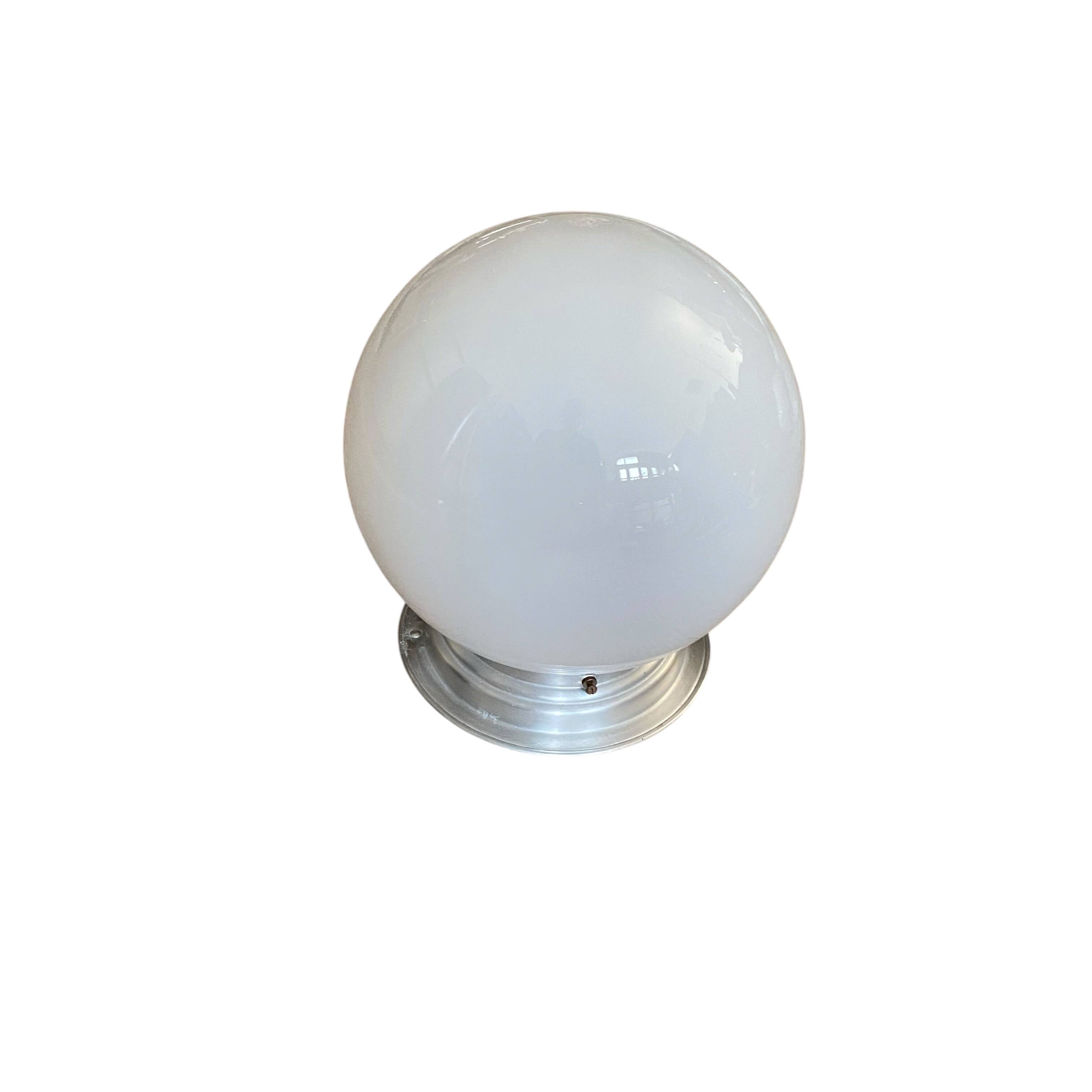Ceiling light or wall light with white opal glass globe, 20 cm, aluminium rose.