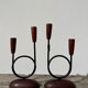 Pair of Scandinavian candlesticks in wood and metal Denmark
