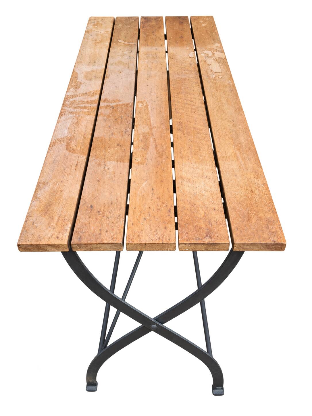 Vintage folding table in wood and black metal – slatted top