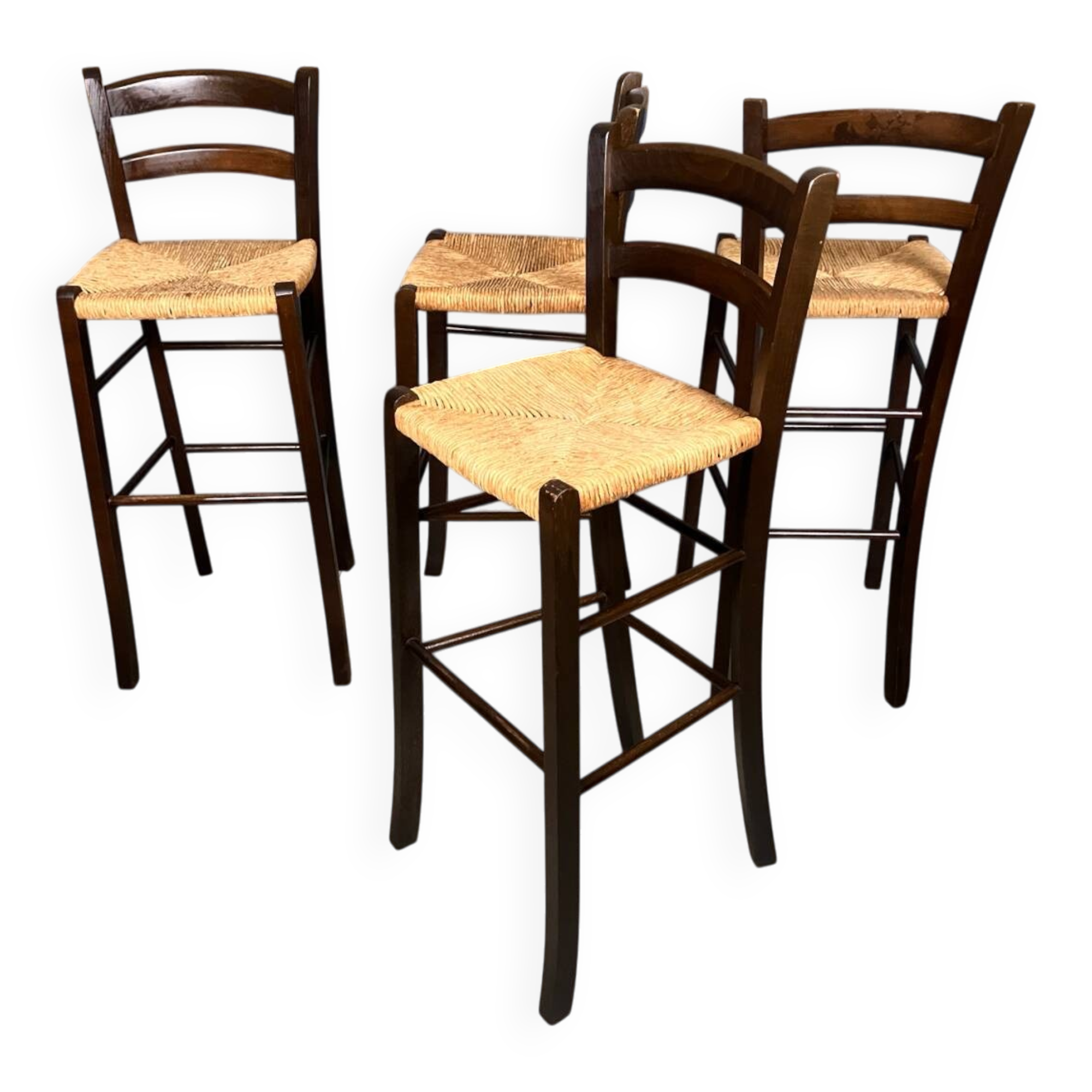 Tabouret de bar 4x vintage jonc brocante
