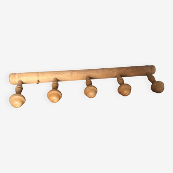 Old Wall Coat Rack x5 Vintage Turned Wood #A703