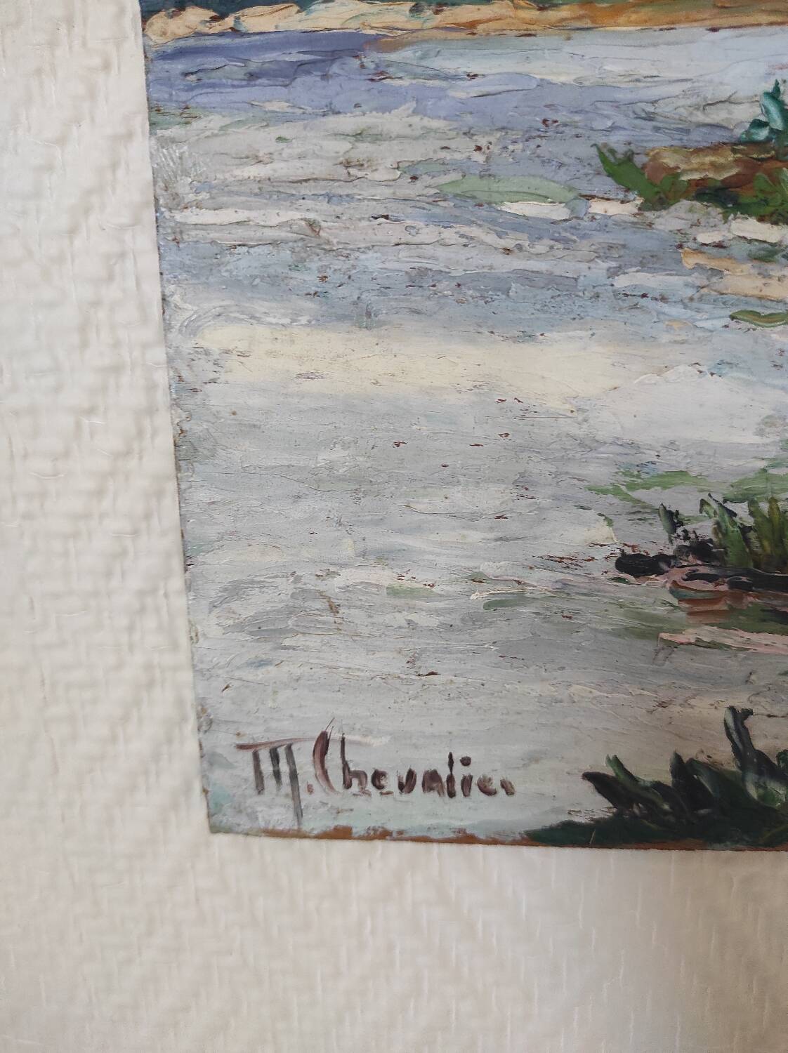 Riverside landscape painting (signed Chevalier)