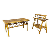 1960s rattan and bamboo coffee table, with its magazine rack.