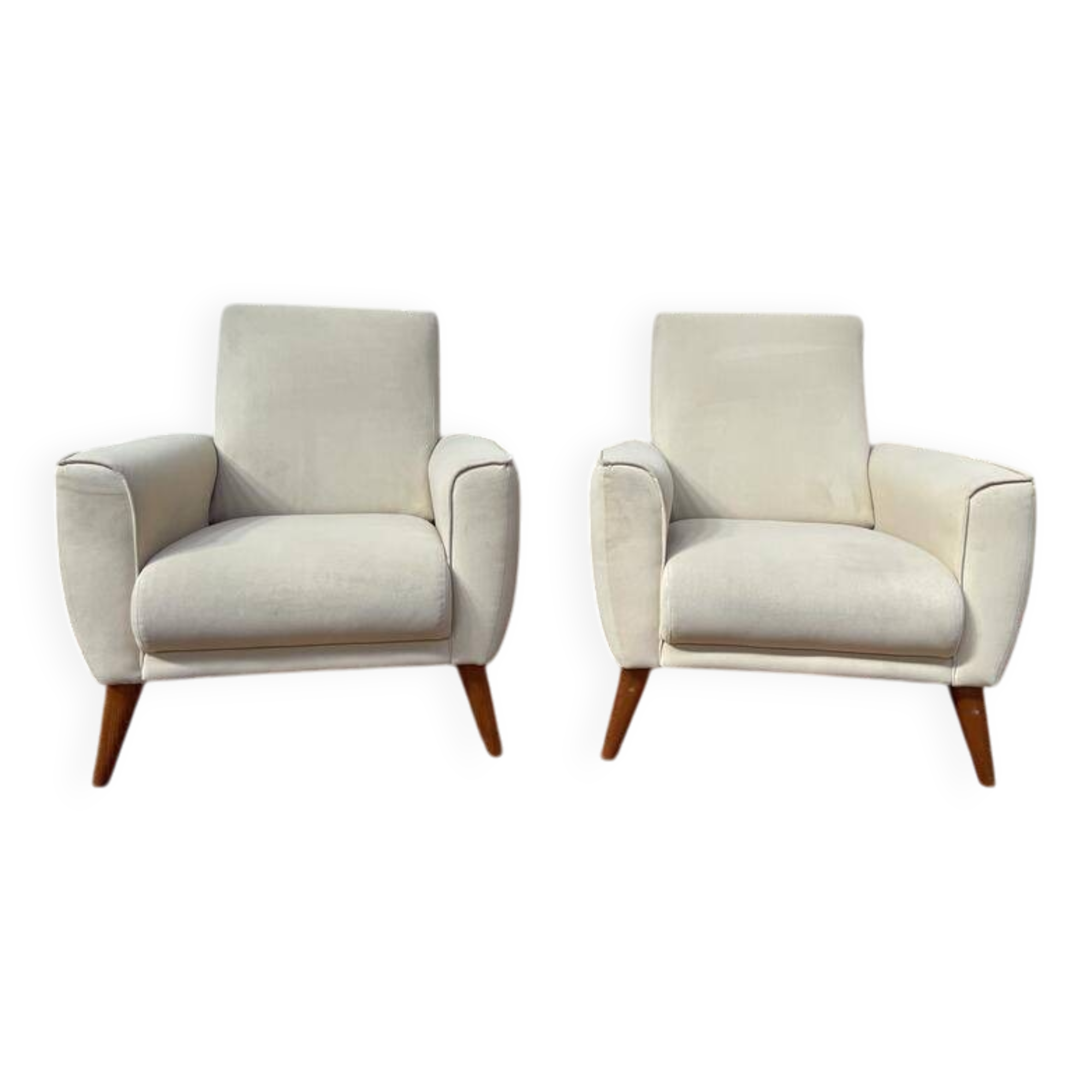 Paire de fauteuils contemporains en suédine beige