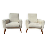 Paire de fauteuils contemporains en suédine beige