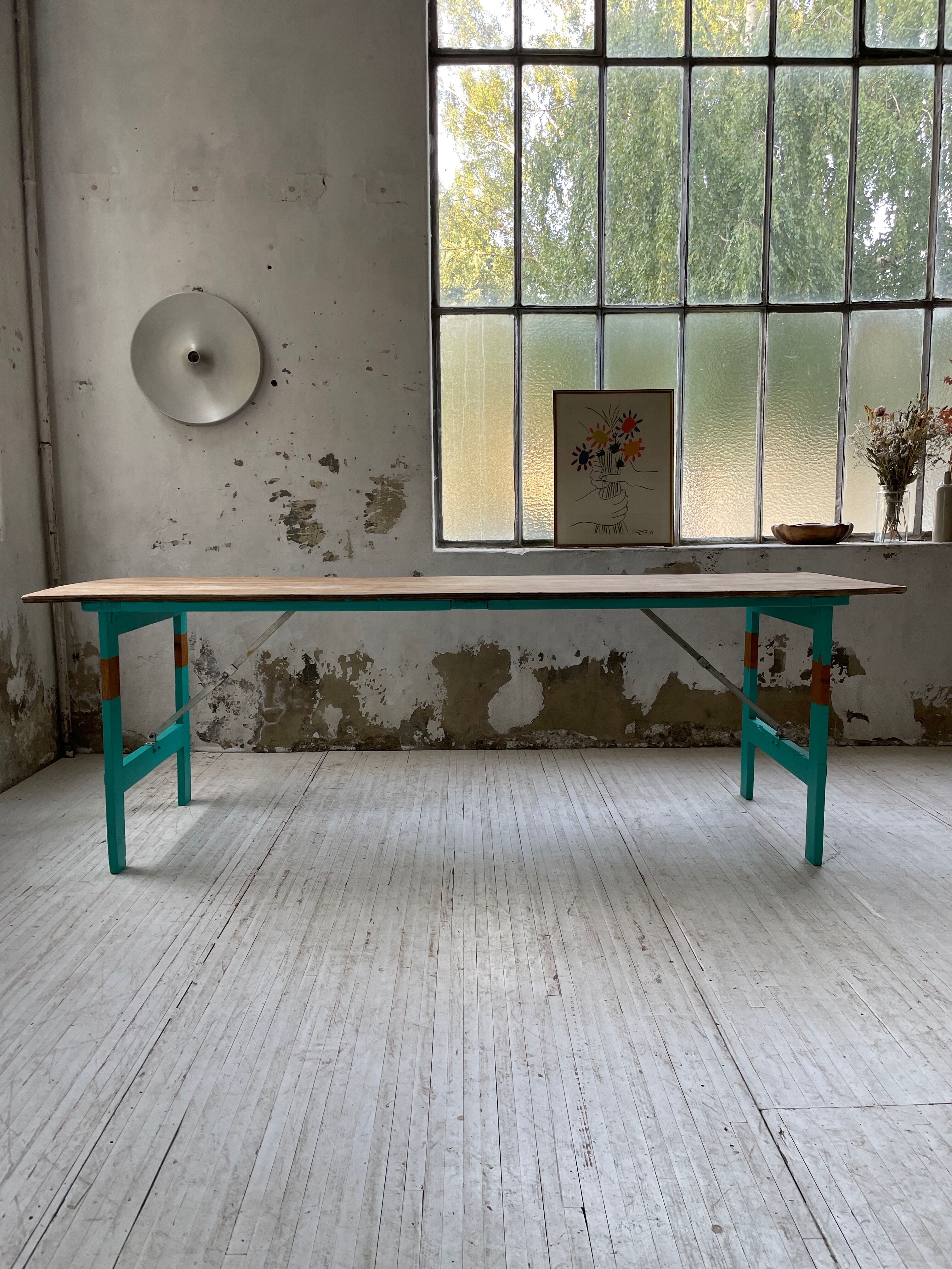 Vintage guinguette table 230 cm green