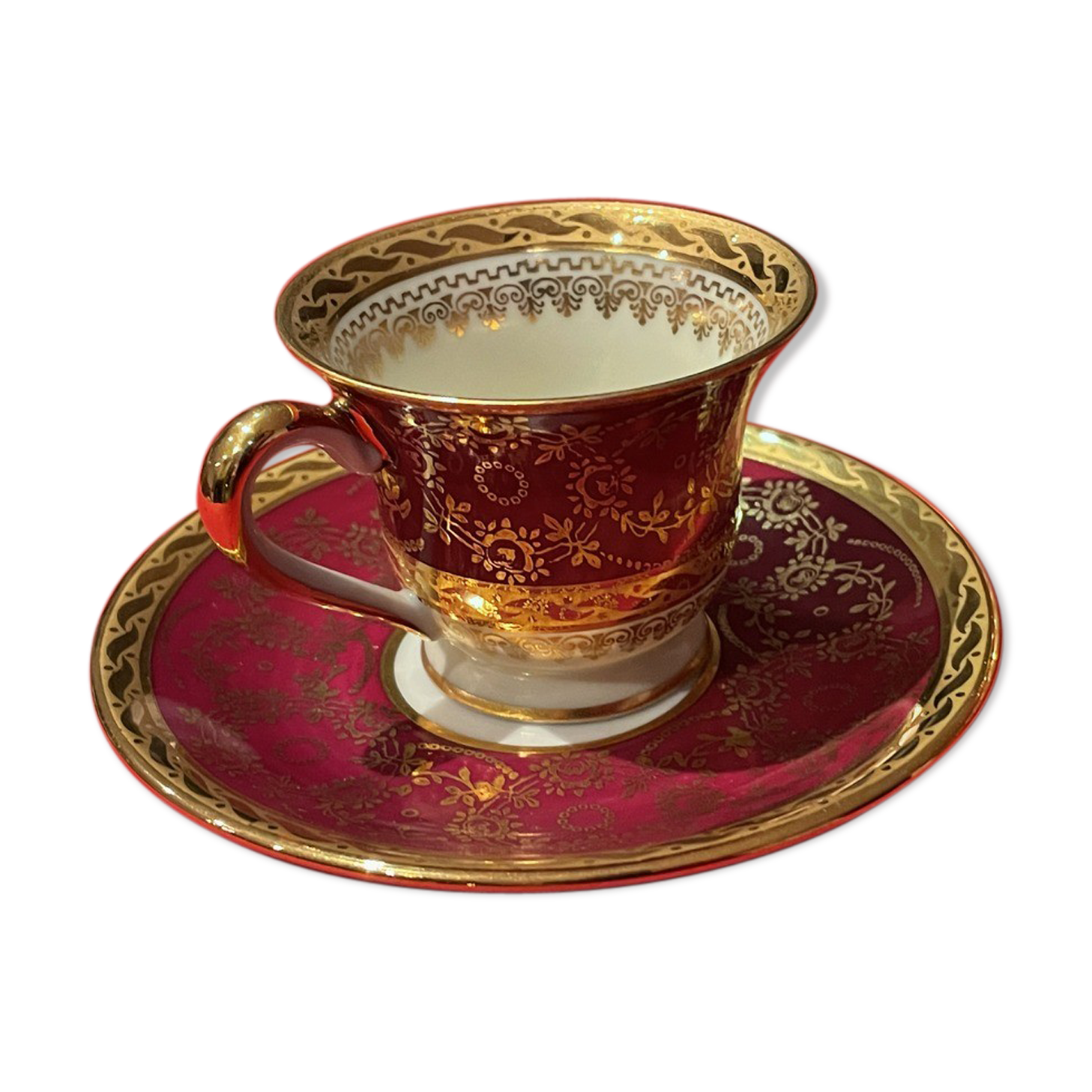 Cup and under cup with floral interior