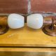 Vintage 1970s Pair of Wall Lights Beech + White Opaline Glass