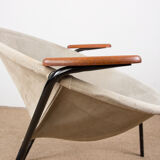 Danish armchair in Leather, Steel and Teak, Balloon model by Hans Olsen 1960.