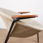 Danish armchair in Leather, Steel and Teak, Balloon model by Hans Olsen 1960.