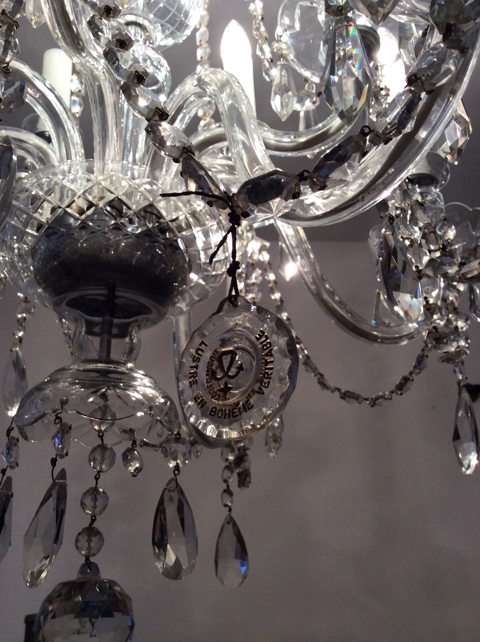 Old bohemian crystal chandelier for Deknudt