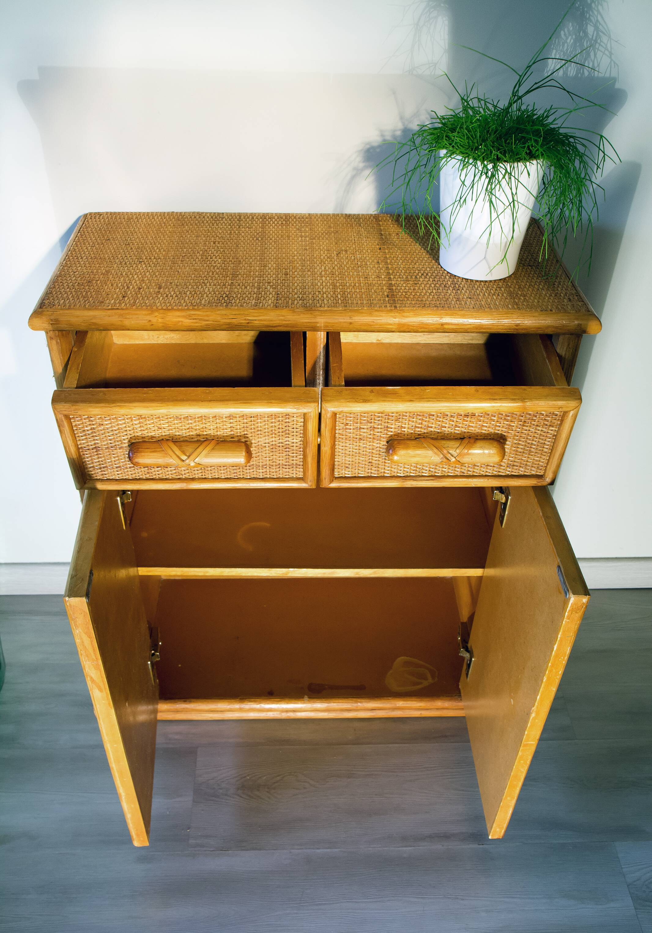 70's rattan storage unit