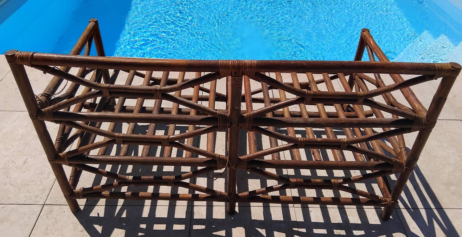 Vintage wooden garden furniture set with a bench and an armchair