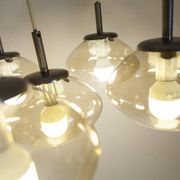 Light smoked glass water drop chandelier with 6 drops from the 1960s.