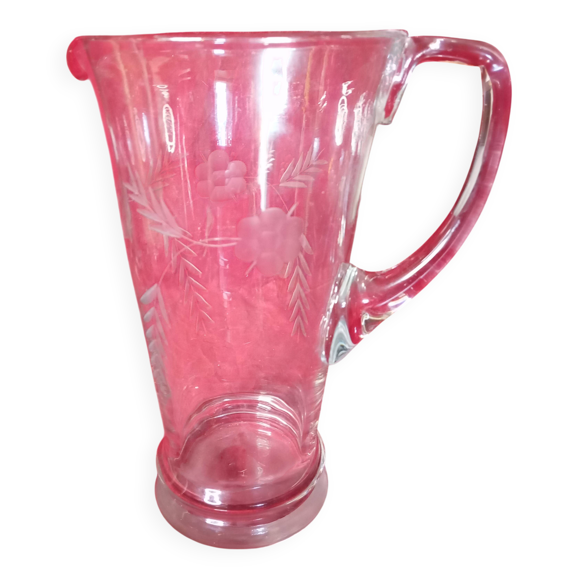 Art deco engraved glass pitcher
