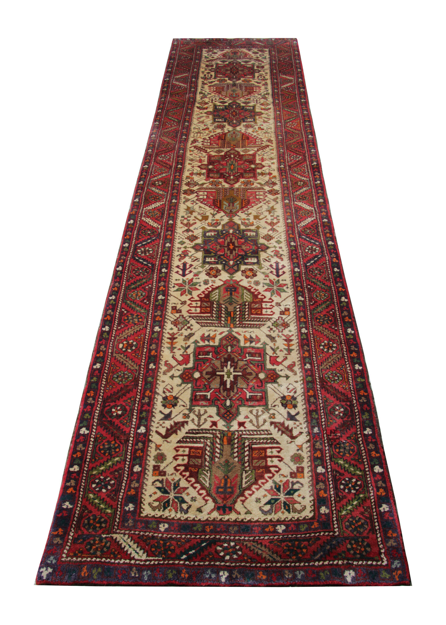 Handwoven Traditional Persian Runner Long Rug Red Beige Wool Carpet 94x445cm