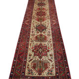 Handwoven Traditional Persian Runner Long Rug Red Beige Wool Carpet 94x445cm