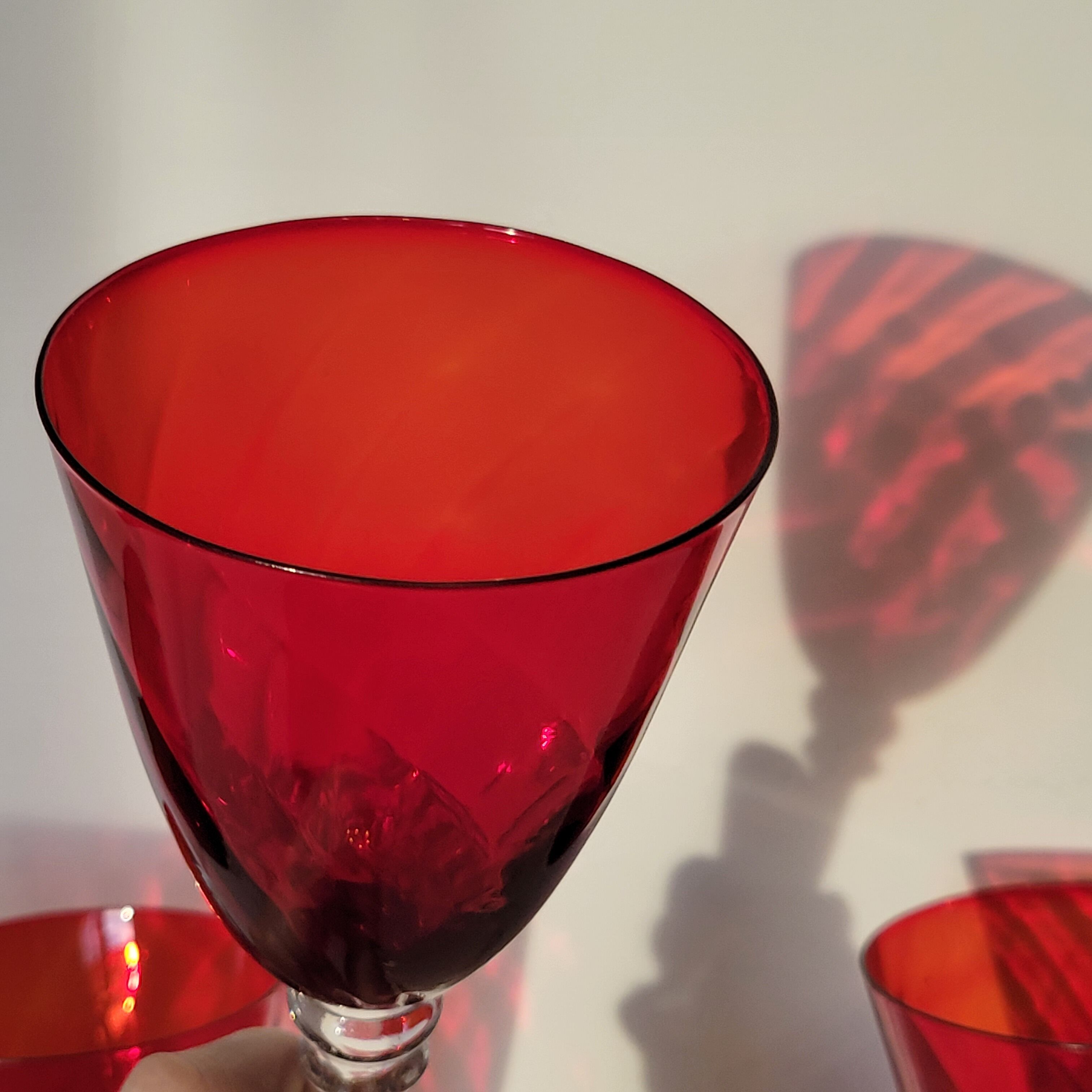 4 large red blown glass stemmed glasses 320 ml