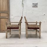 Pair of wooden armchairs and ropes