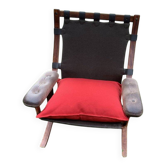 Fauteuil cantilever marron et pourpre en tissu et cuir, style scandinave 1970s