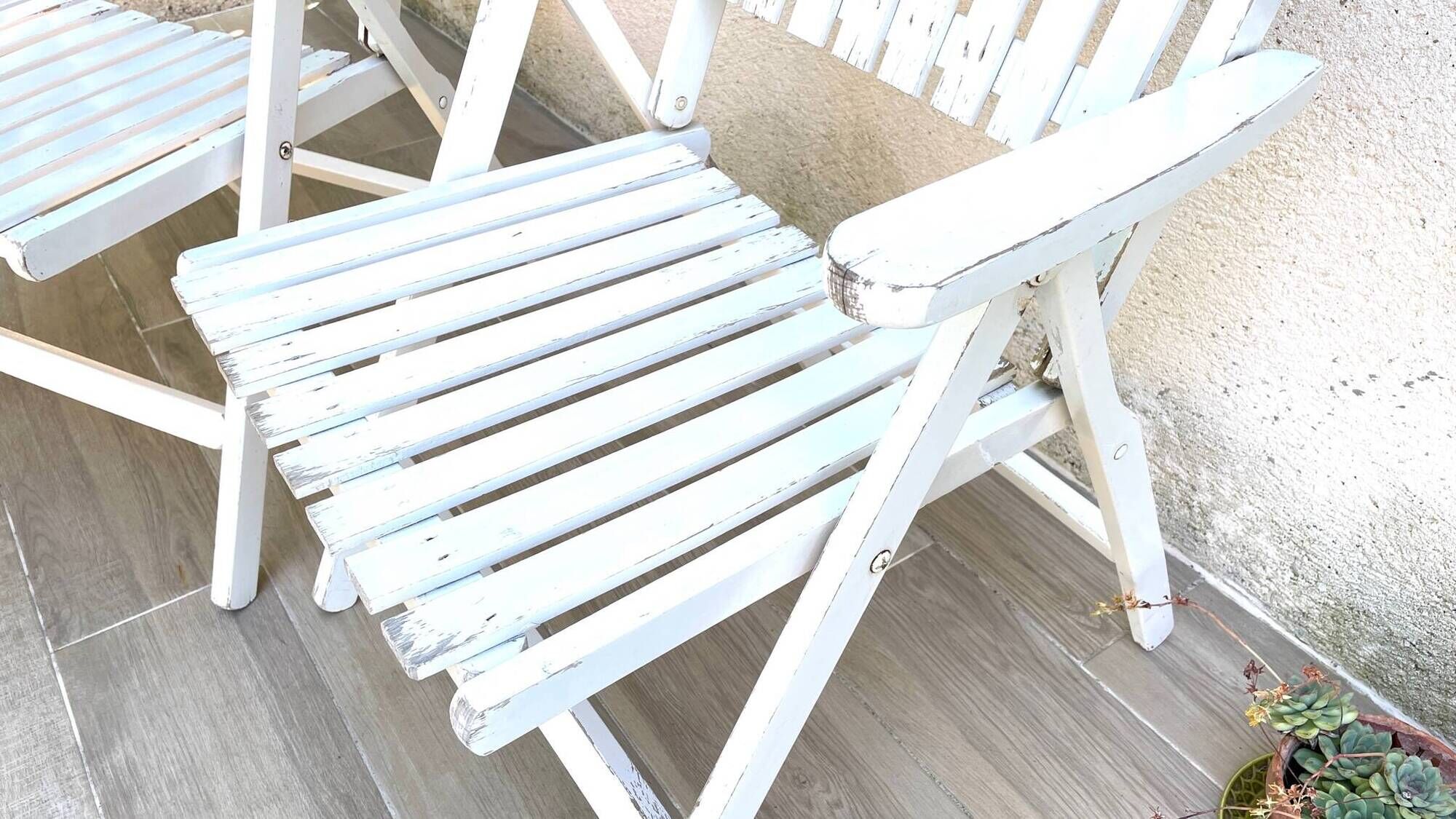 Pair of vintage wooden garden armchairs by r.gleizes