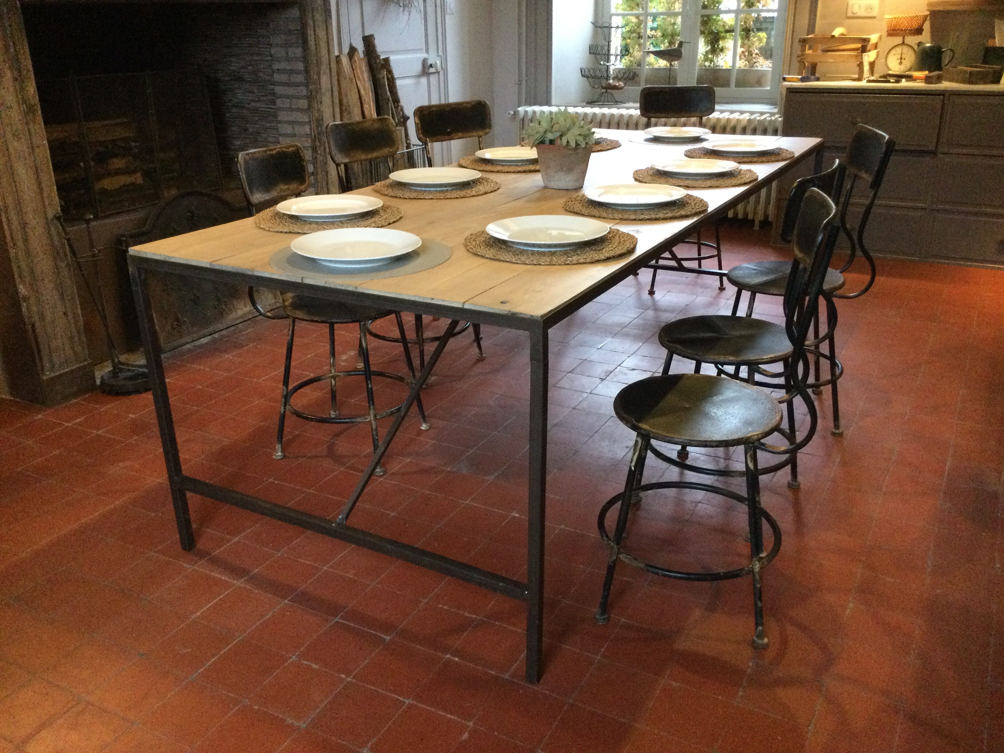 Wood and iron dining table