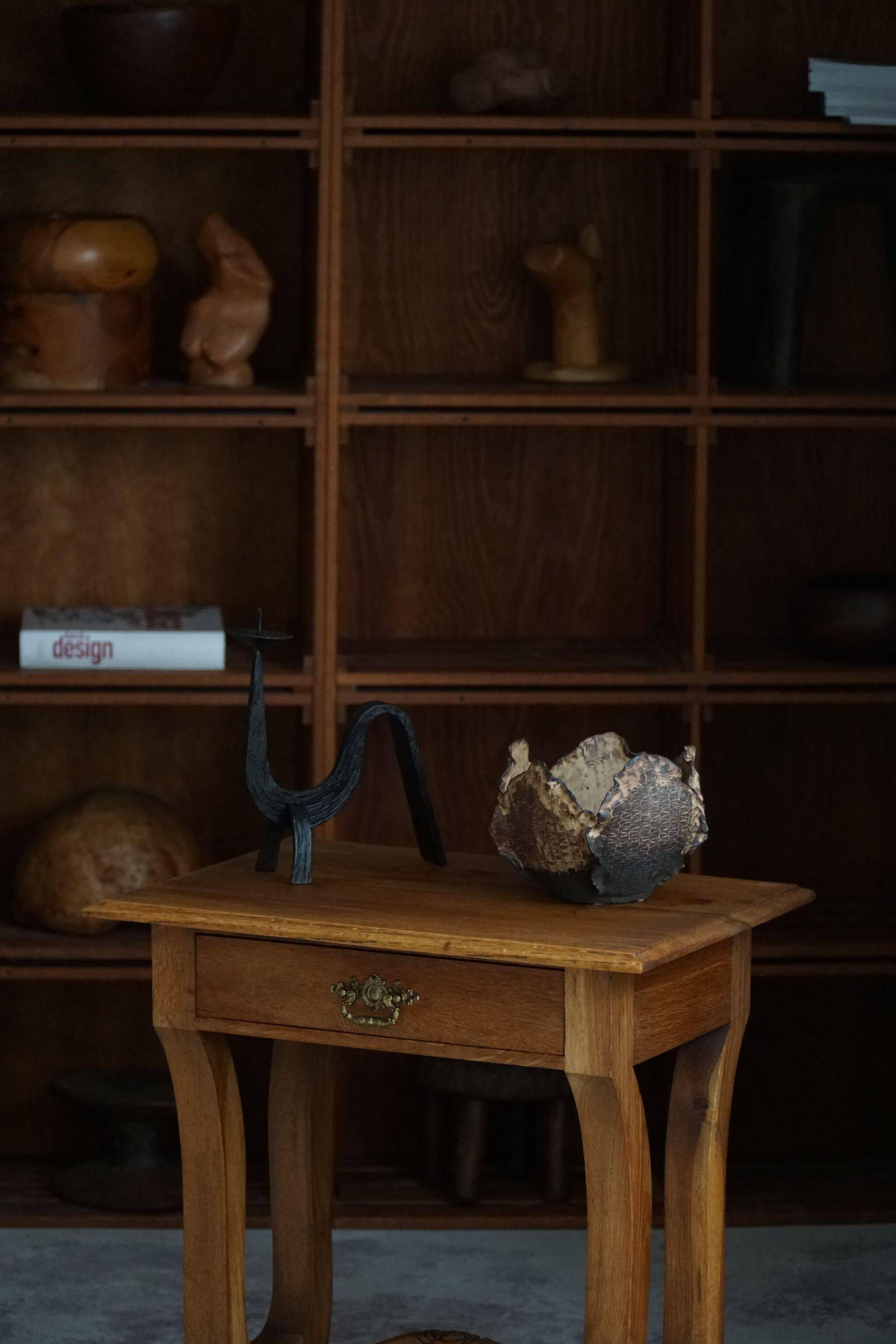 Antique Danish console, carved solid oak, lion's feet, Baroque style, 1890s.
